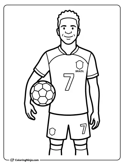 Vinicius Junior Holding Soccer Ball Coloring Page