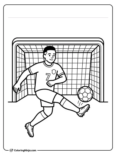 Vinicius Junior Striking Soccer Ball Coloring Page