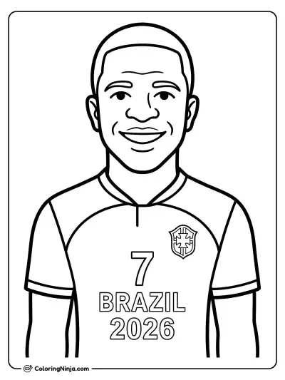 Vinicius Junior Portrait in Uniform Coloring Page