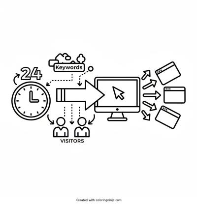 A coloring page of We help businesses get seen online fast - usually within 24 hours. You choose the keywords, and we drive the right visitors straight to your site.
Can I show you how it works?