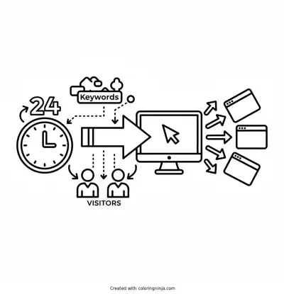A coloring page of We help businesses get seen online fast - usually within 24 hours. You choose the keywords, and we drive the right visitors straight to your site.
Can I show you how it works?