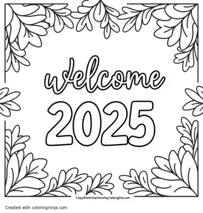 A coloring page of welcome 2025