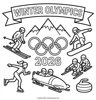 A coloring page of winter olympics 2026
