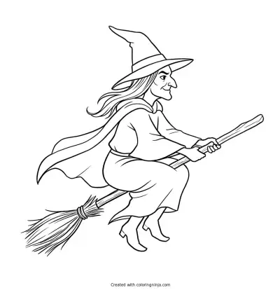 a Witch on a Broom coloring page