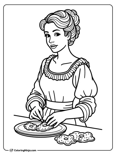 Mujer de 1810 preparando galletas