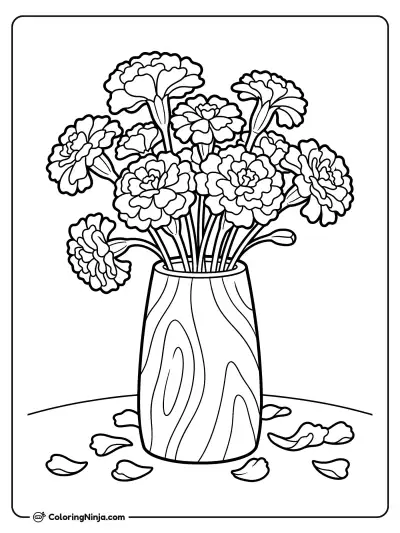 Vase of Bright Marigolds Coloring Page