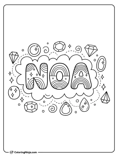 El nombre Noa entre gemas brillantes