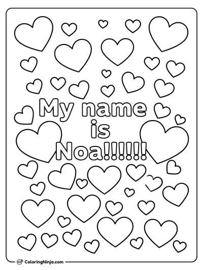 Noa Name and Hearts Coloring Page