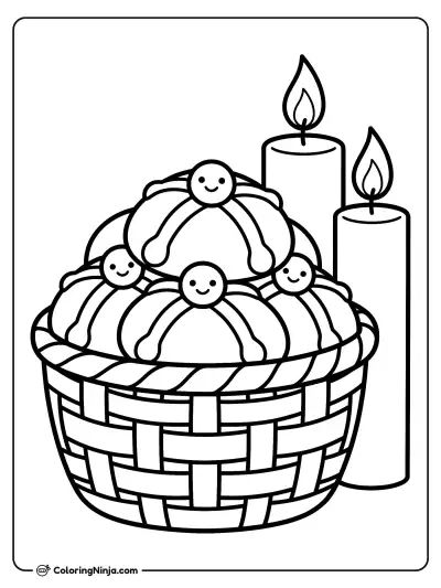 Pan De Muerto Bread Basket Coloring Page