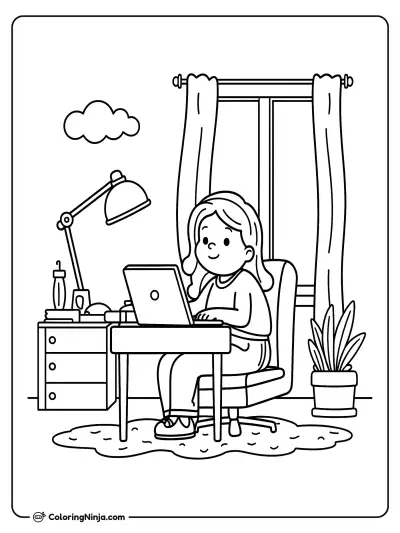 Niña estudiando en su escritorio