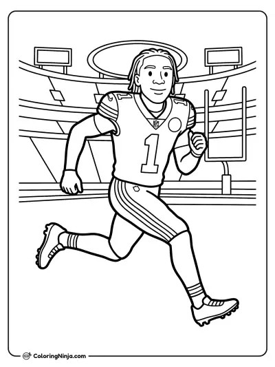 Xavier Worthy Sprinting Downfield Coloring Page