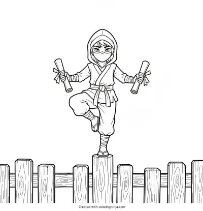 Stealthy Scroll Bearer on Fence Coloring Page