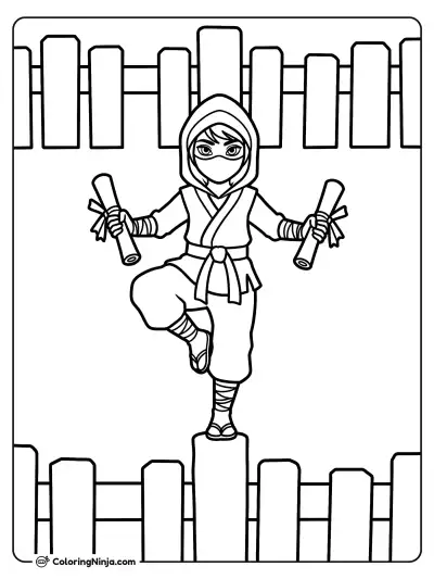Stealthy Scroll Bearer on Fence Coloring Page