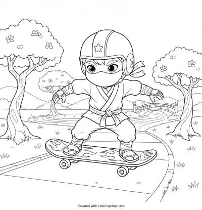 Skateboarding Ninja Fun Coloring Page
