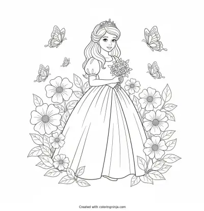 Princess in the Sunny Garden Coloring Page