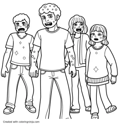A coloring page of zombies