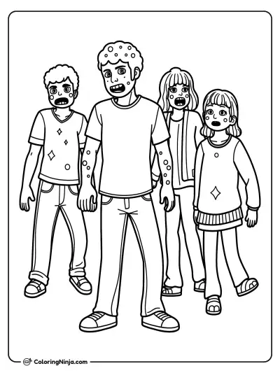 Zombies Standing in a Group Coloring Page