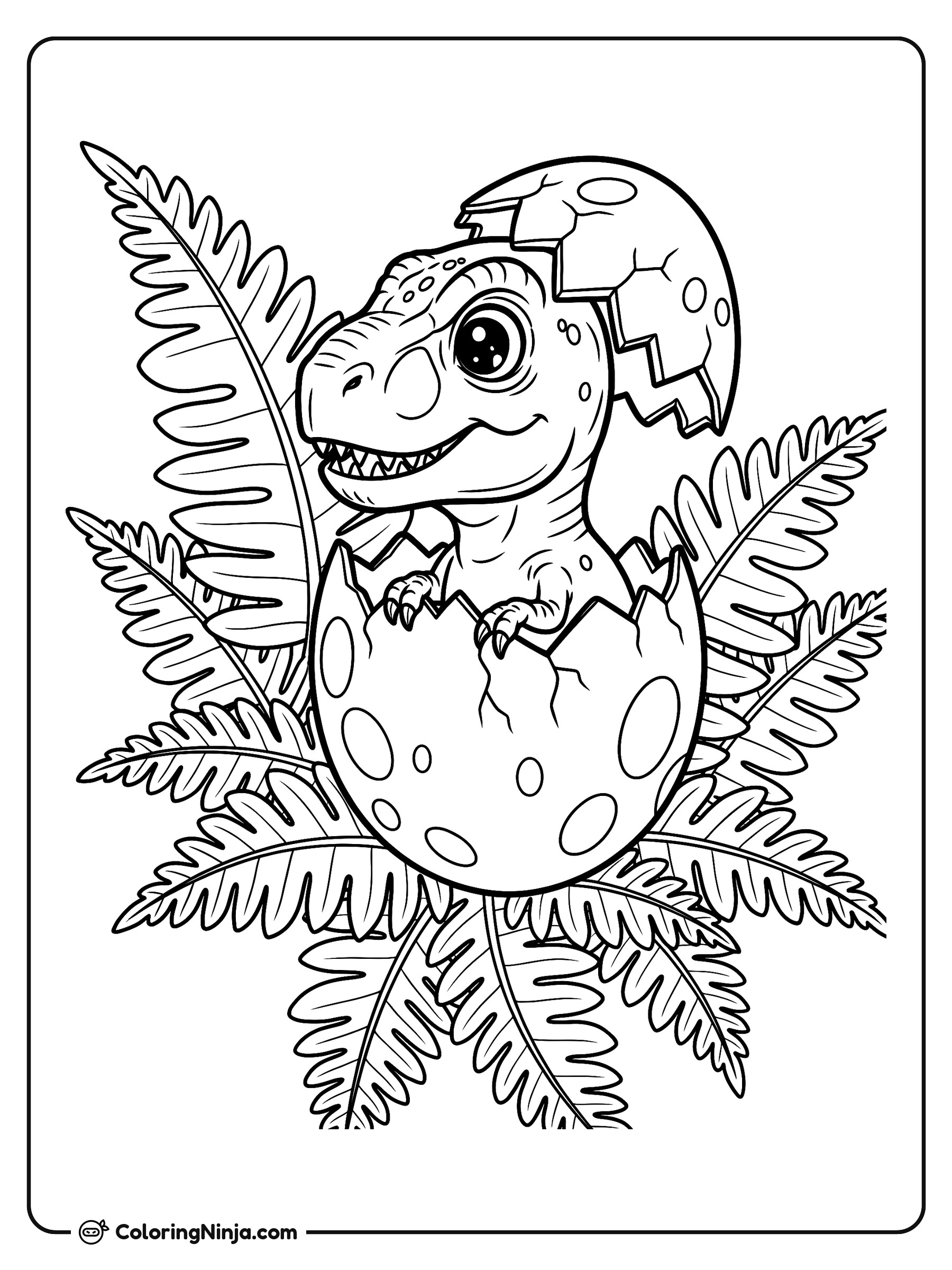 Bebé dinosaurio saliendo del cascarón: dibujo para colorear