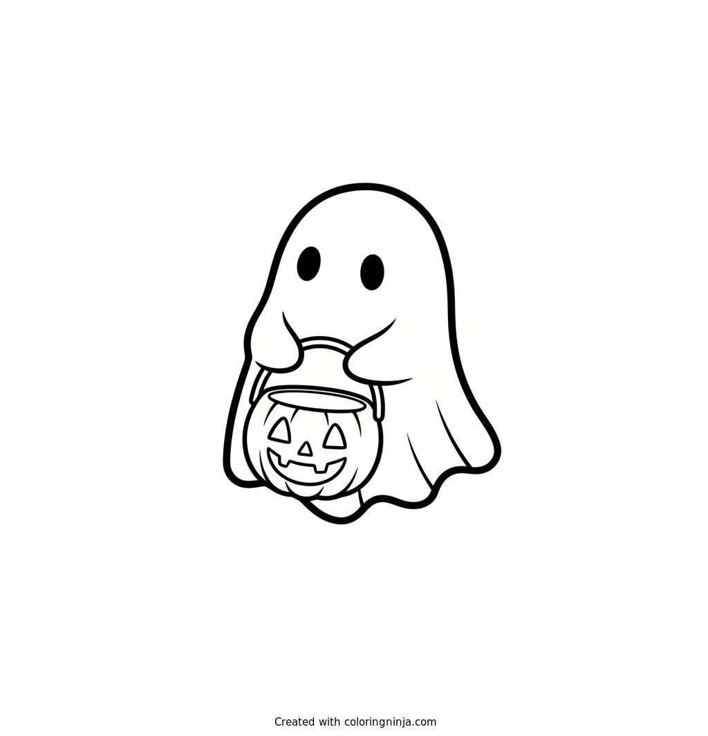 A Friendly Ghostly Trick-or-Treater Coloring Page