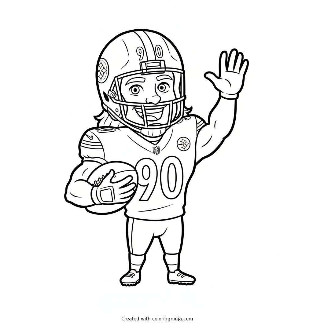 T.J. Watt Friendly Cartoon Star Coloring Page