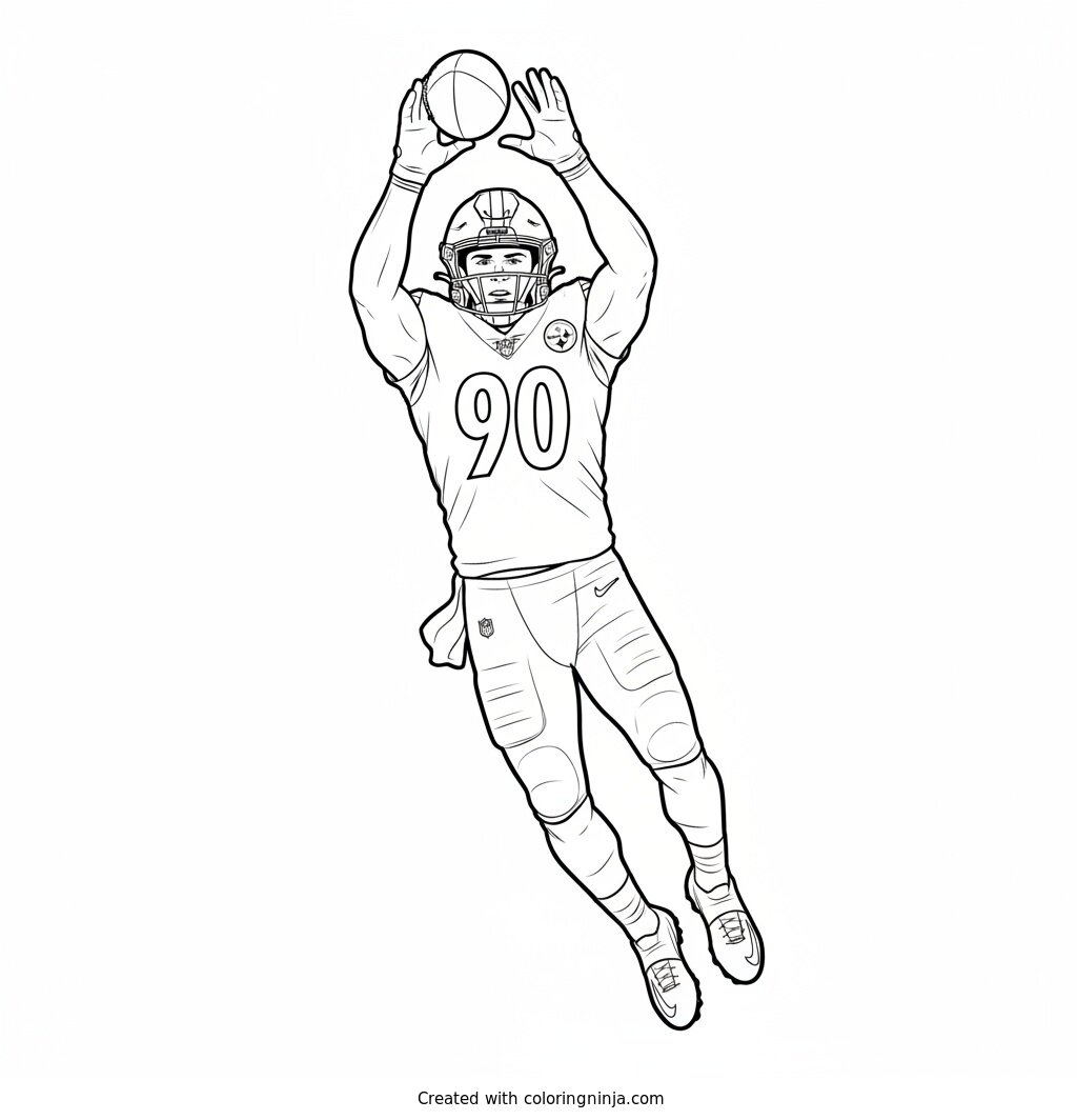 T.J. Watt Batted Pass Leap Coloring Page