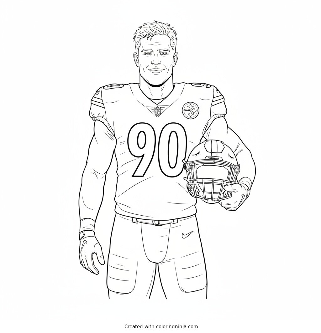 T.J. Watt Sideline Helmet Portrait Coloring Page