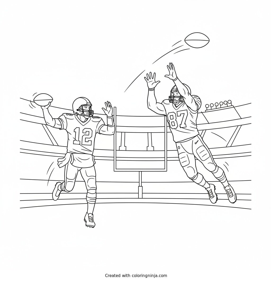 Tom Brady Throwing a TD to Gronk. Only One Ball Coloring Page