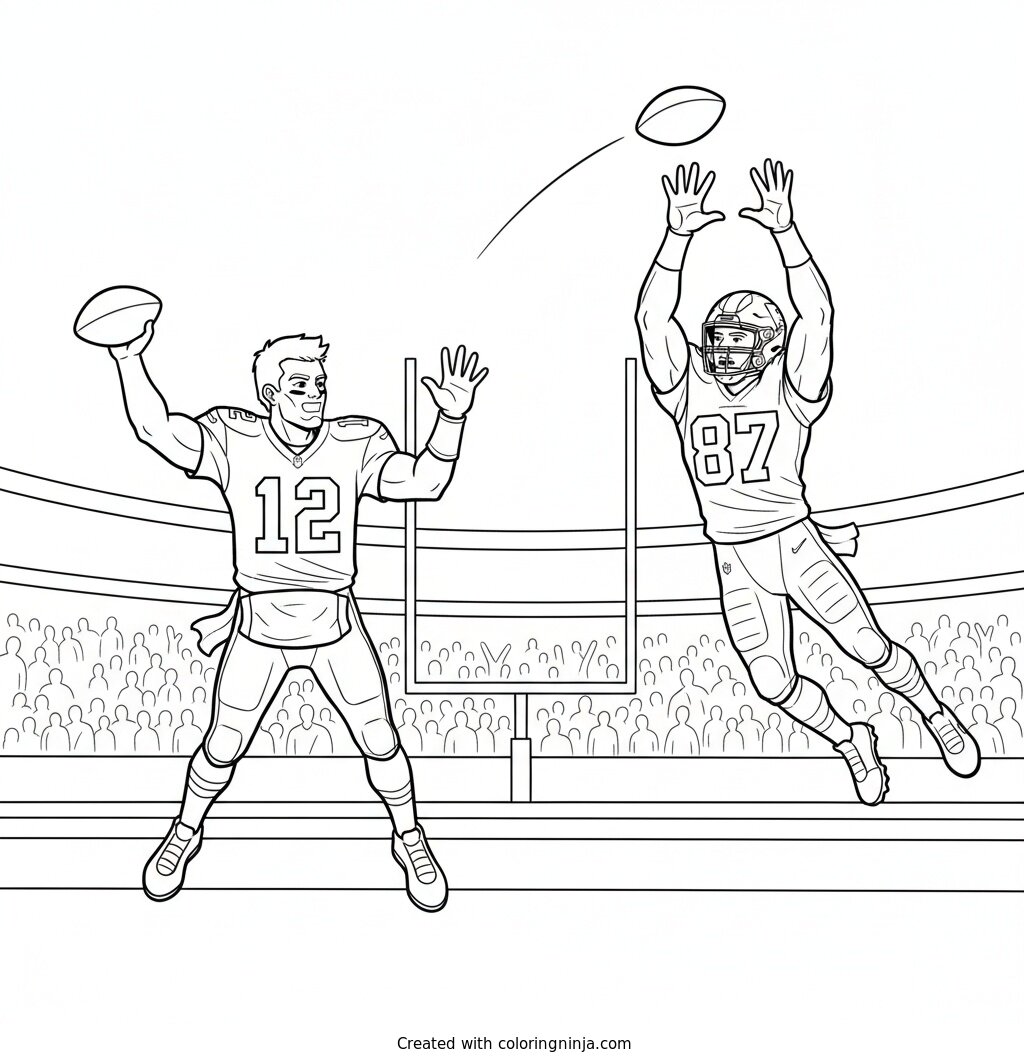 Tom Brady Throwing a TD to Gronk Coloring Page