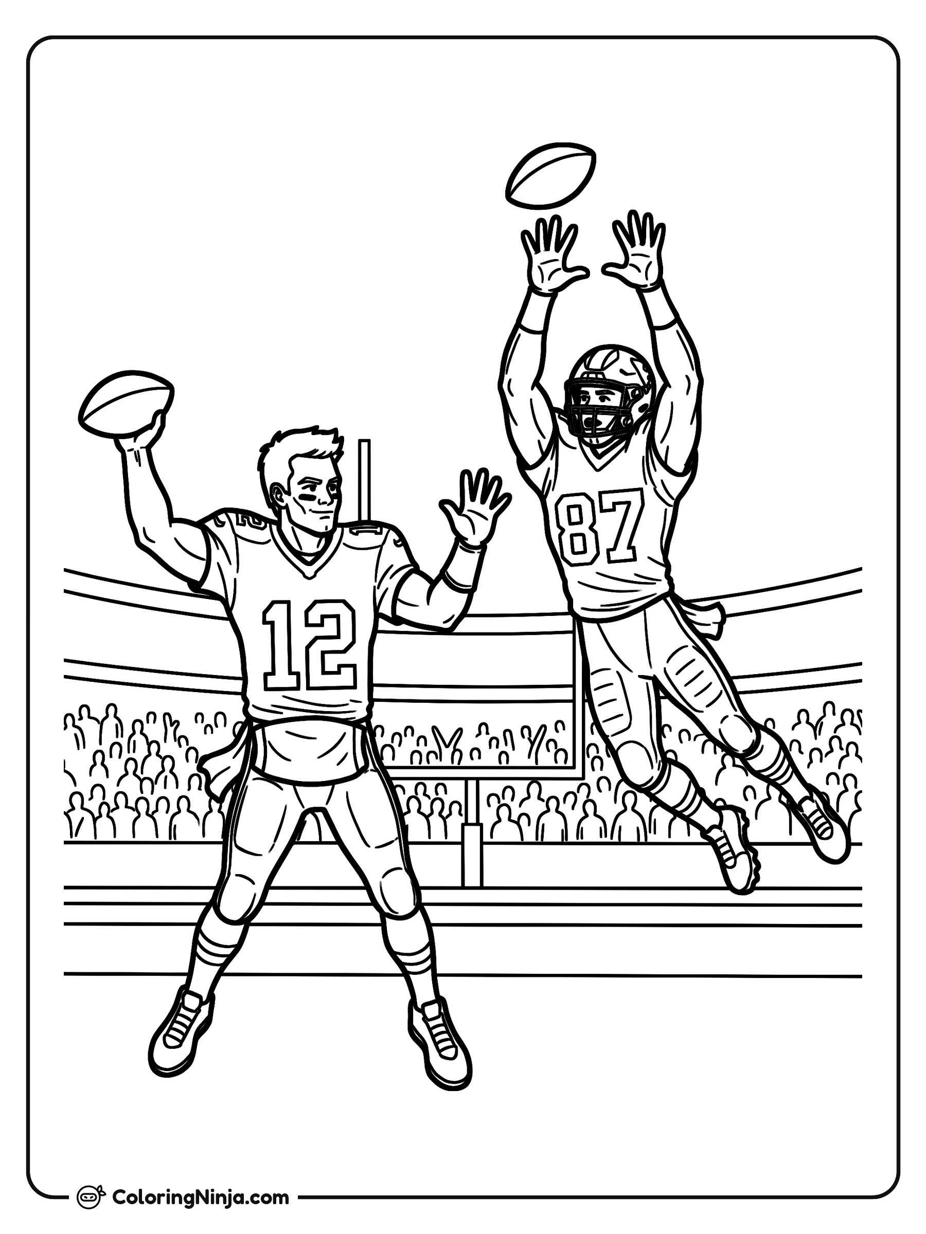 Tom Brady Lanzando un Pase a Gronk: dibujo para colorear