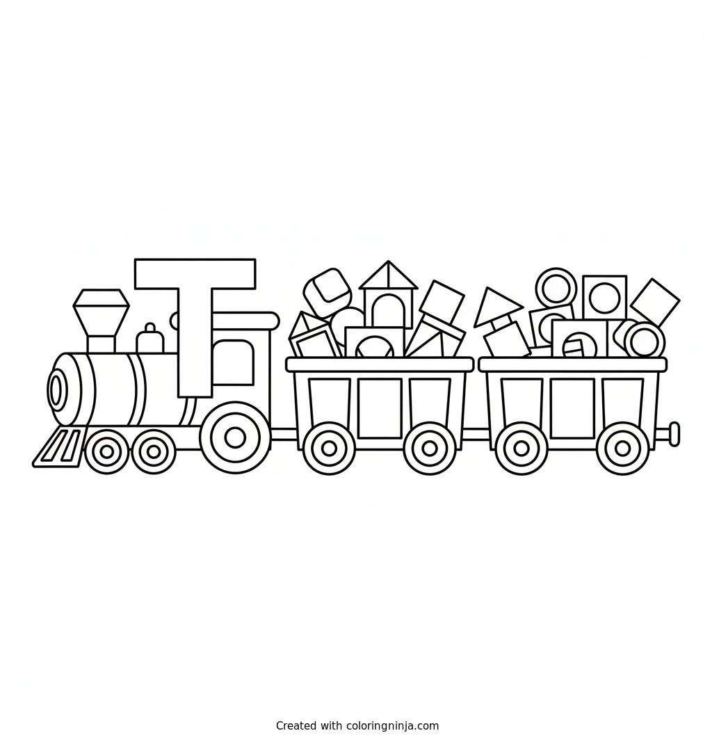 Letter T Toy Train Engine Coloring Page
