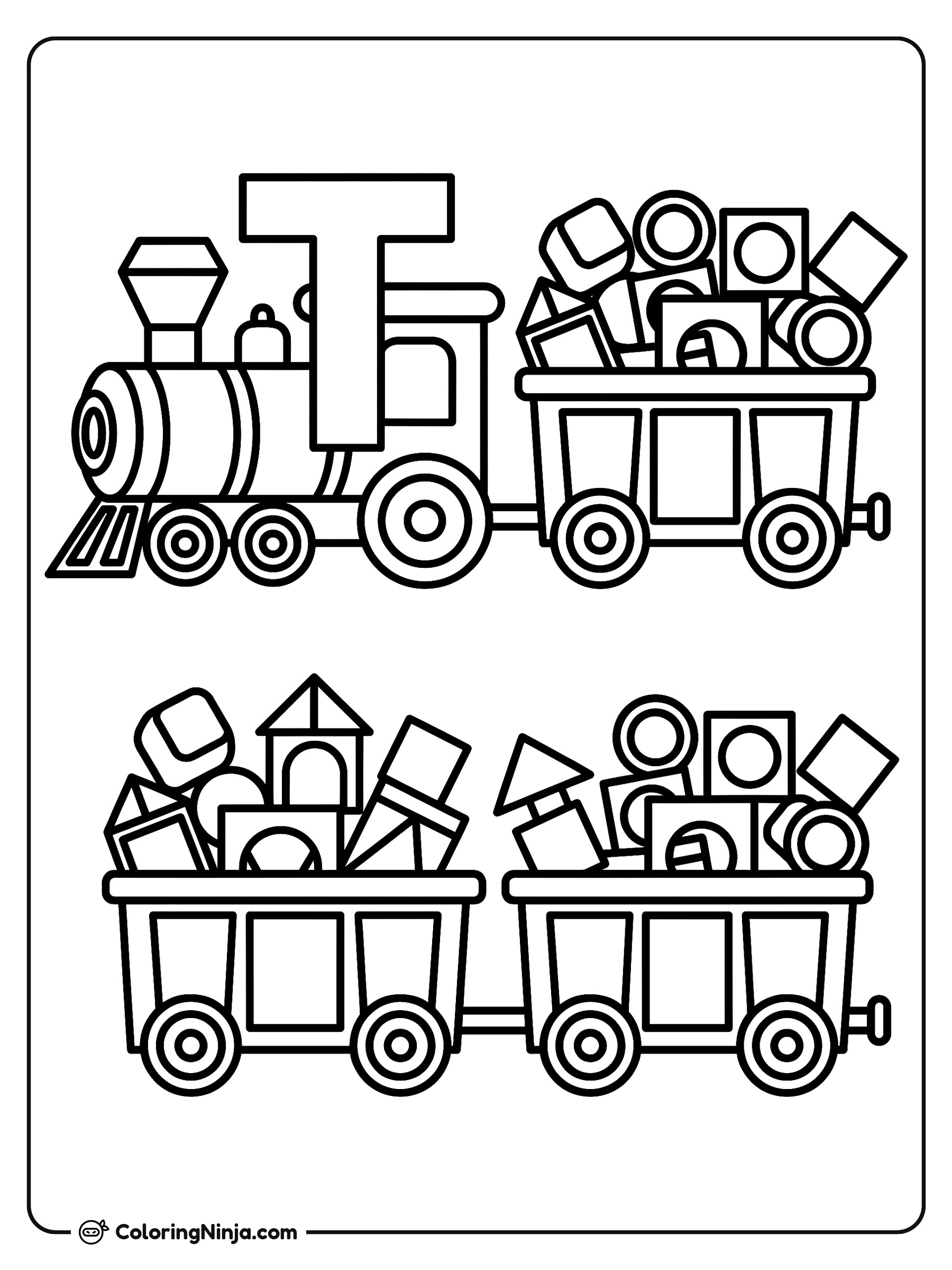 Tren de juguete con la letra T: dibujo para colorear