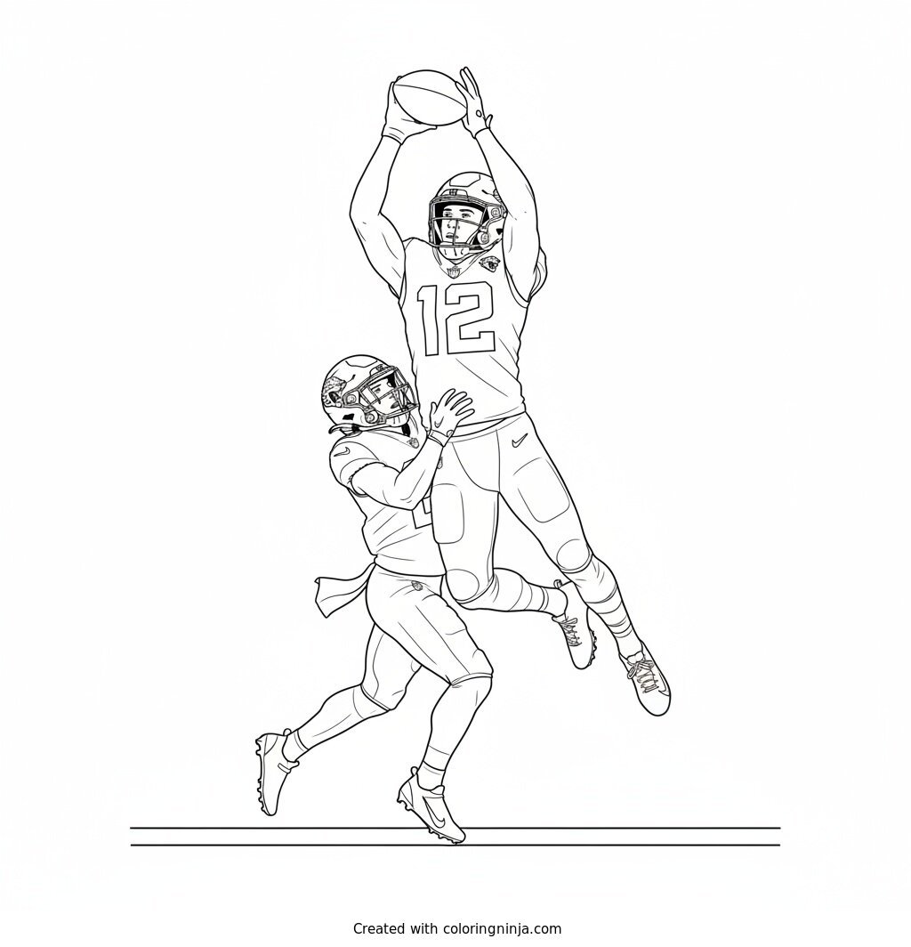 Travis Hunter Leaping Endzone Catch Coloring Page