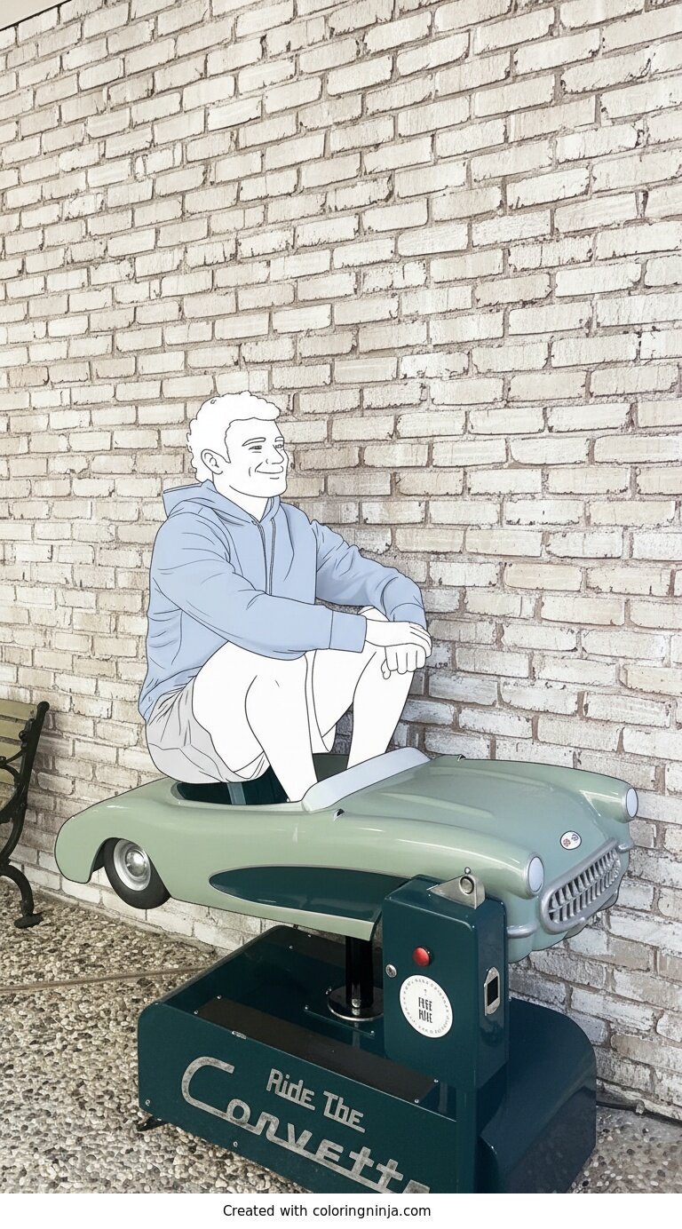 Coloring page of Travis Kelce on a Corvette Ride