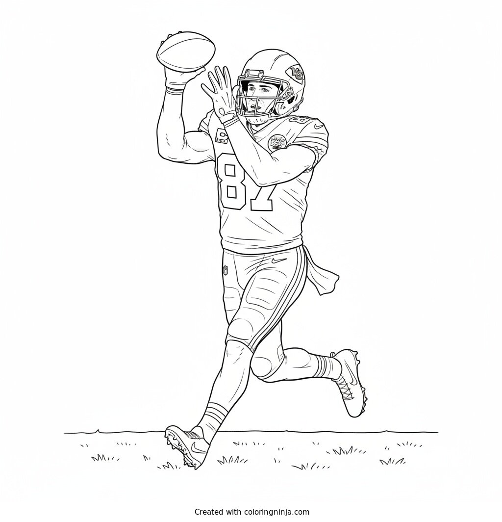 Travis Kelce Big Catch Coloring Page