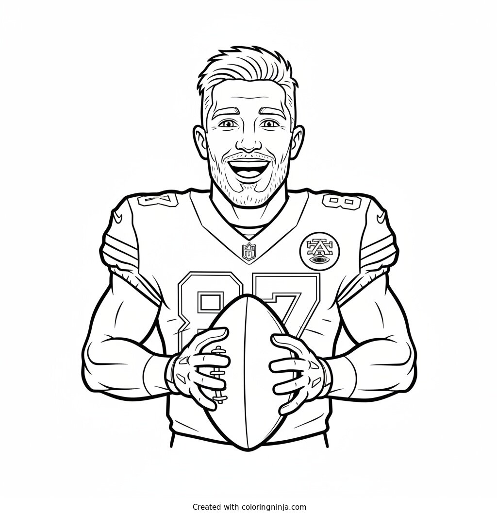 Travis Kelce Cartoon Hero Coloring Page