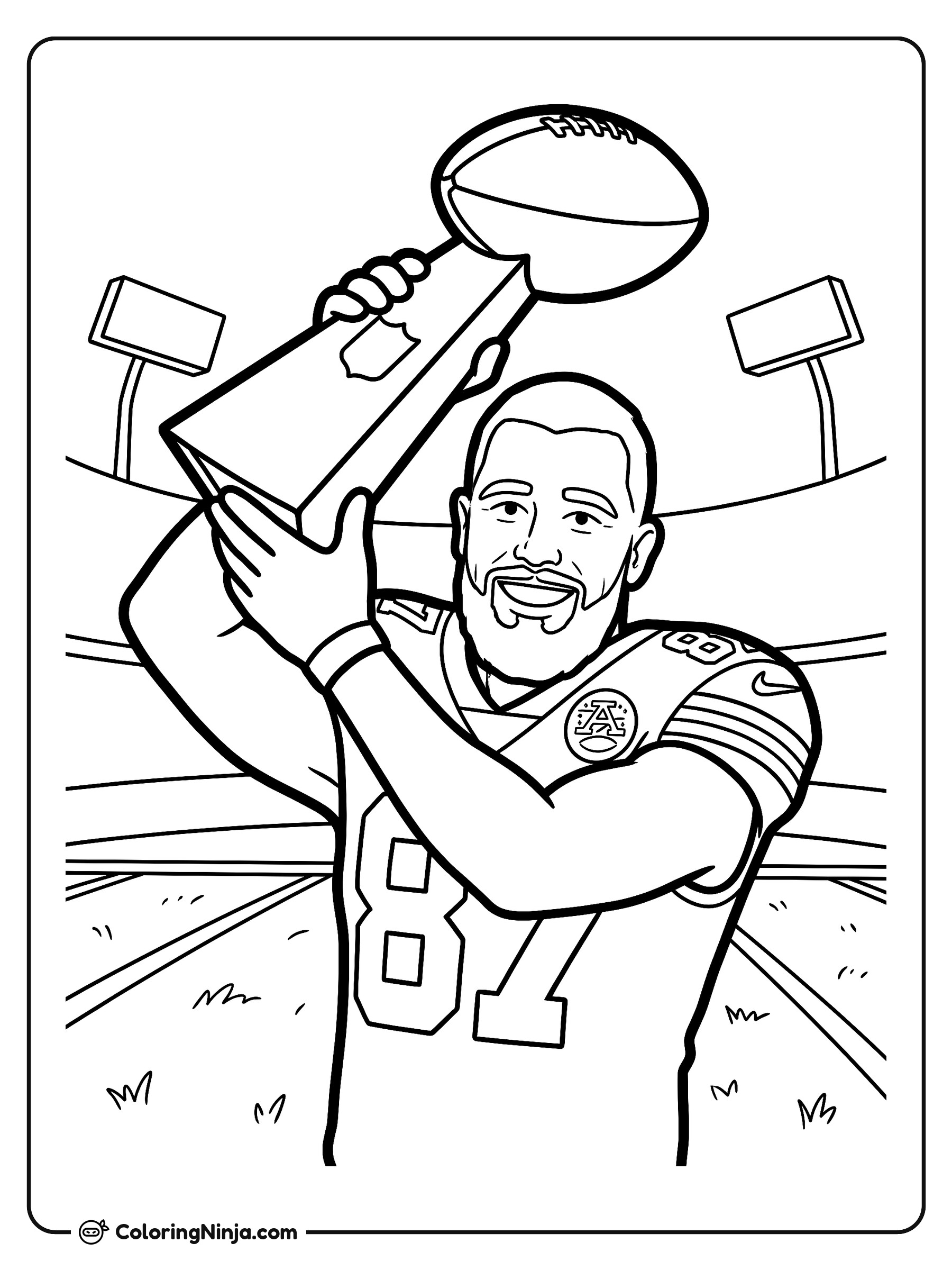 Travis Kelce Championship Trophy Celebration Coloring Page