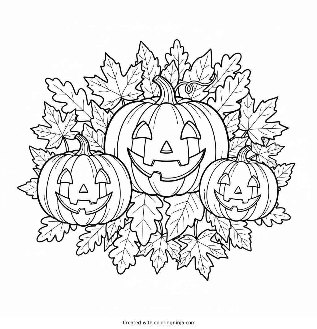 Tres Calabazas Sonrientes De Halloween Coloring Page