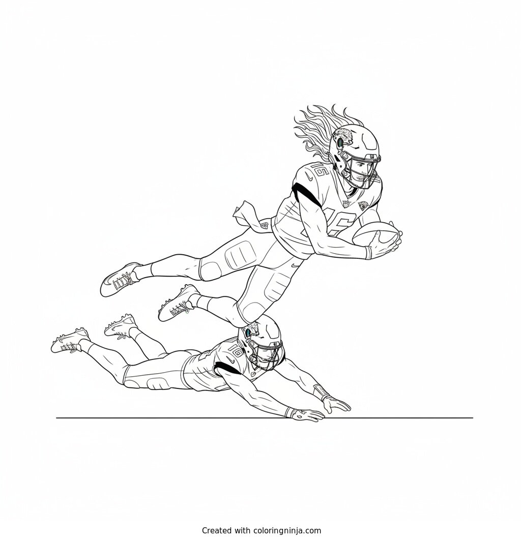 Trevor Lawrence Touchdown Dive Coloring Page