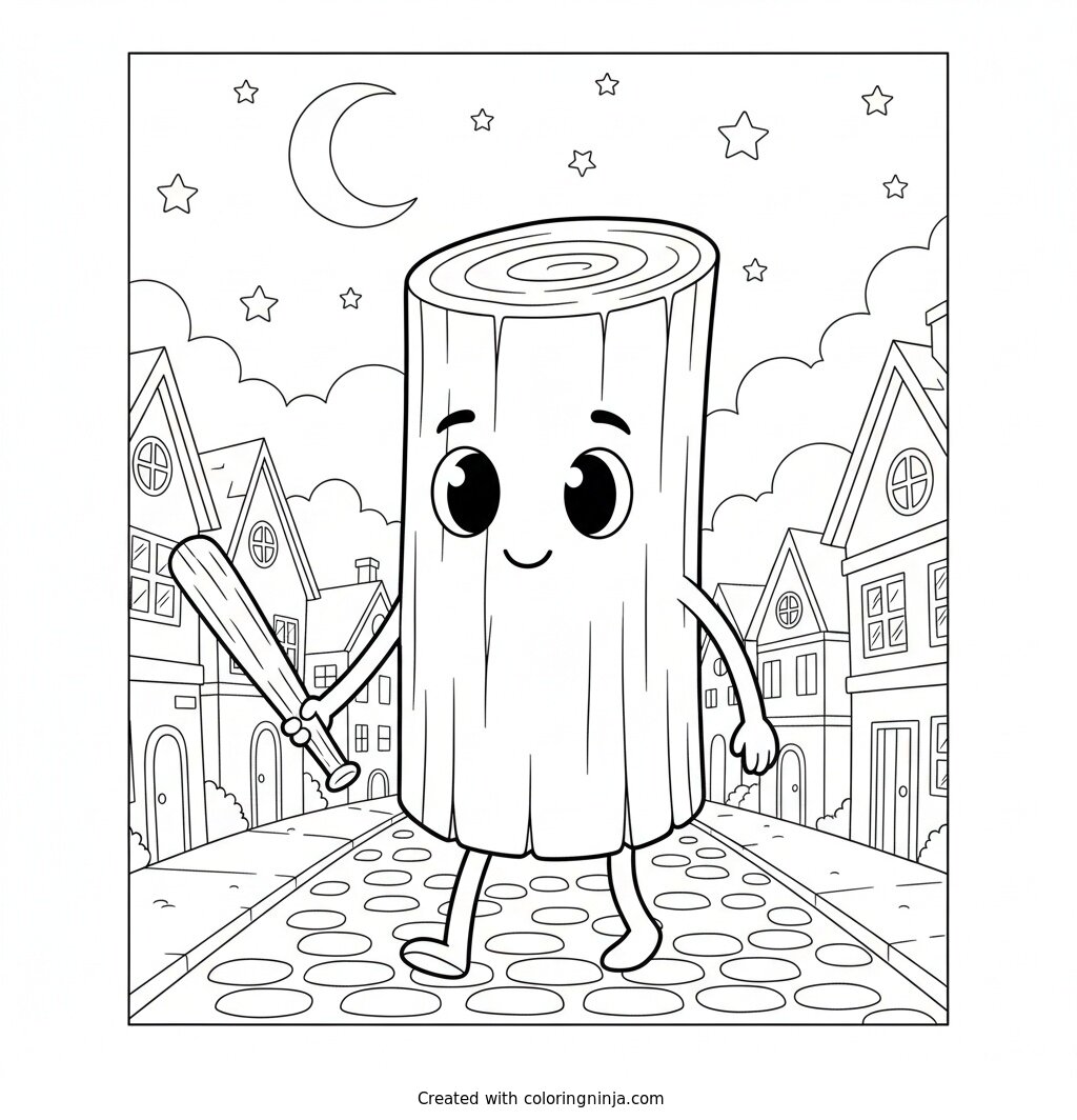 Tung Tung Tung Sahur Night Walk Coloring Page
