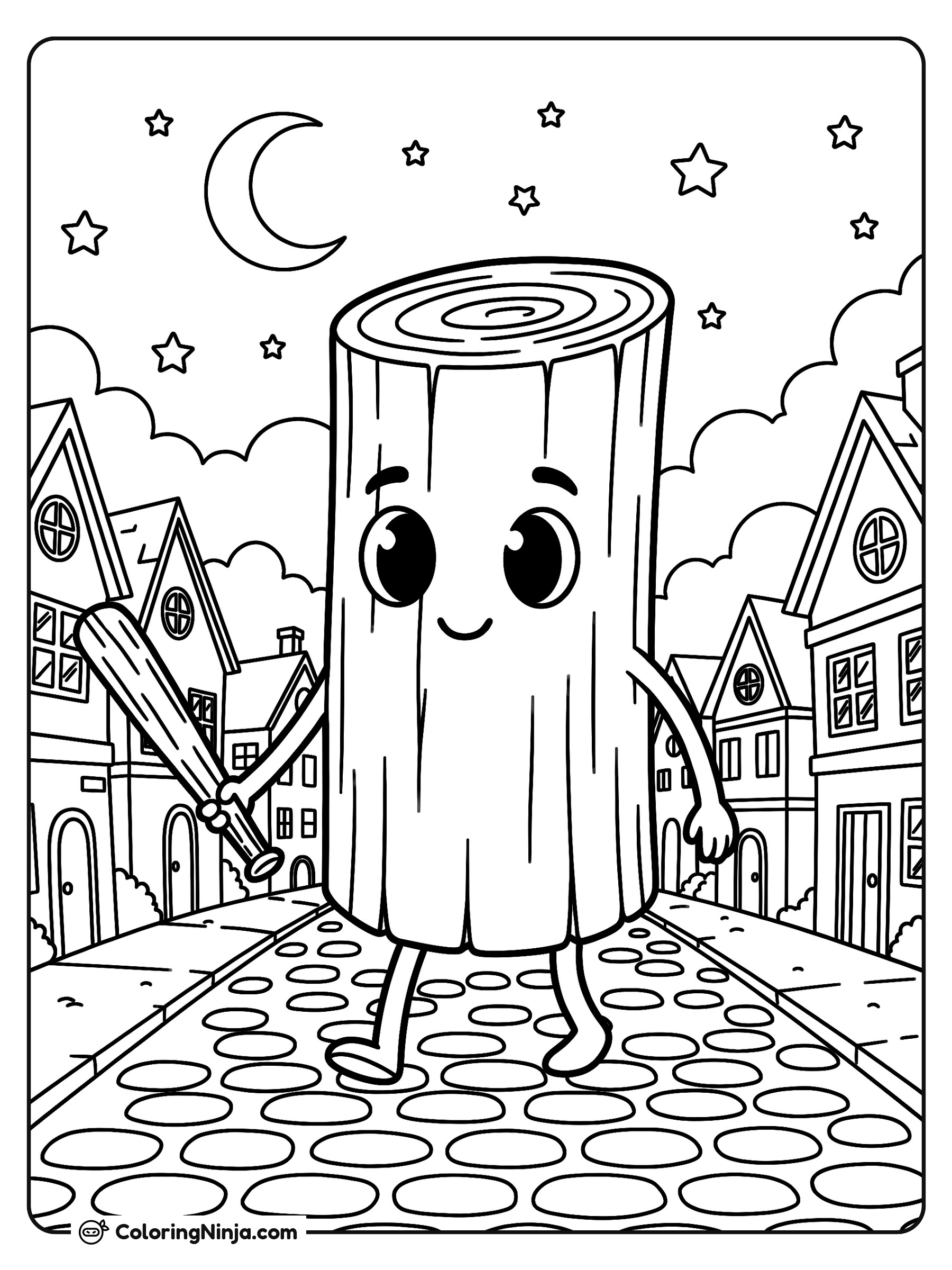 Paseo nocturno de Tung Tung Tung Sahur: dibujo para colorear