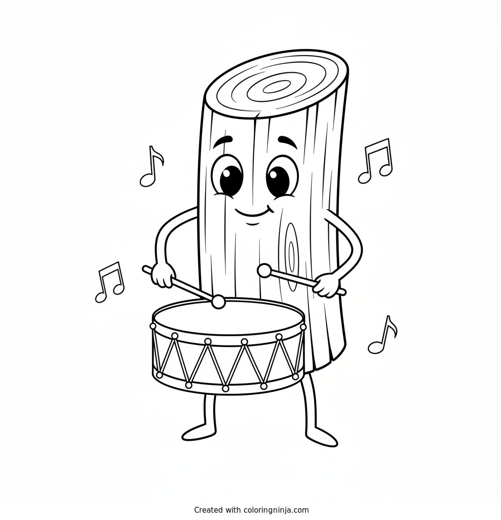 Tung Tung Tung Sahur Playing the Drum Coloring Page