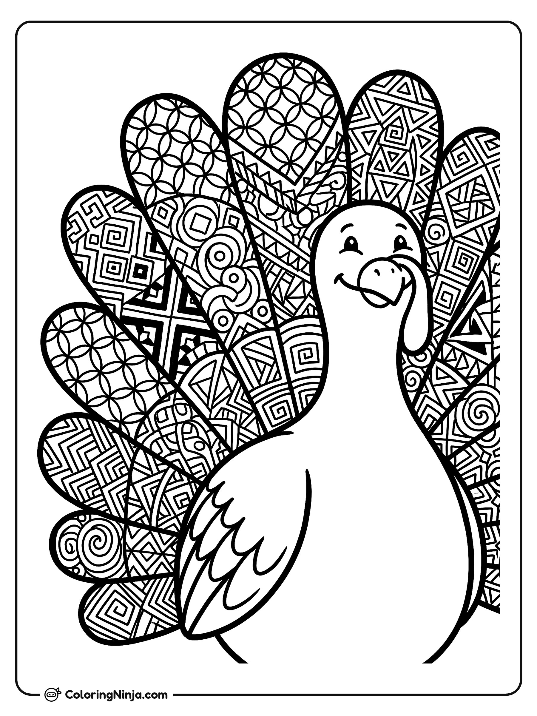 Patterned Zentangle Turkey Design Coloring Page