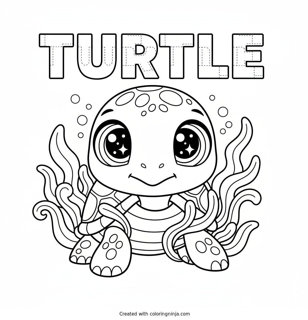 A Turtle with Sparkly Eyes Coloring Page
