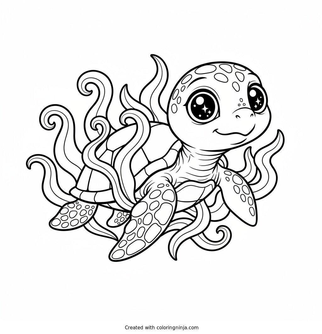 A Turtle with Sparkly Eyes Coloring Page