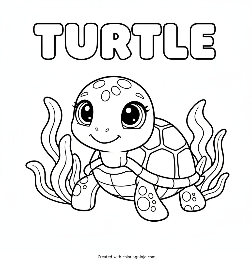 A Turtle with Sparkly Eyes Coloring Page