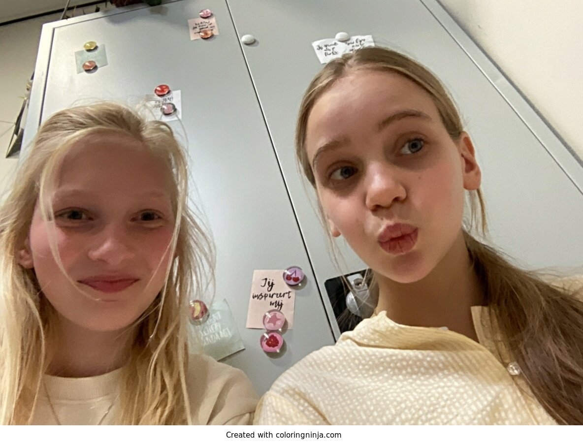 Coloring page of Two Blonde Girls Posing for a Selfie