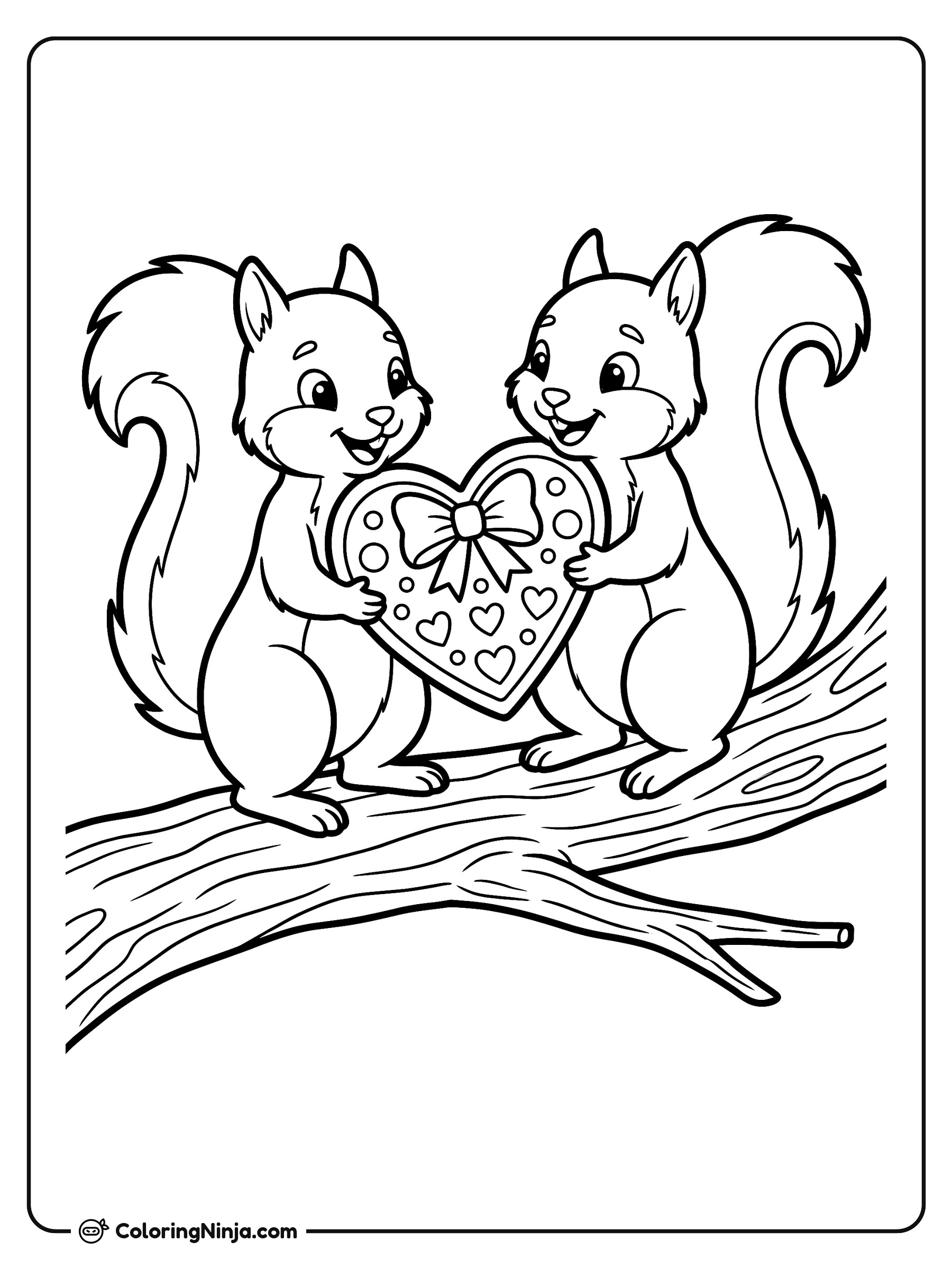 Squirrels Sharing a Sweet Heart Coloring Page