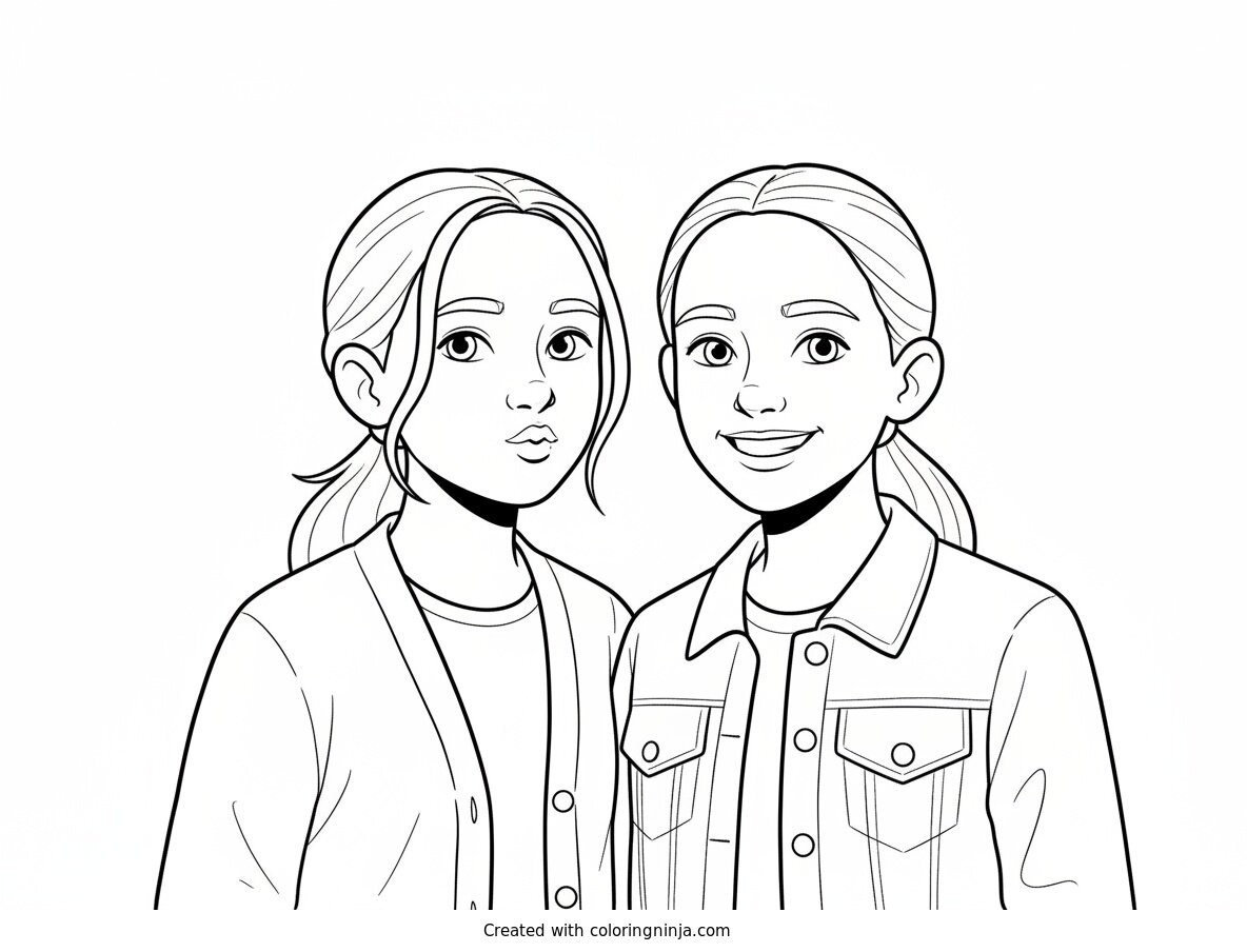 Coloring page of Two Girls Posing in Front of Lockers