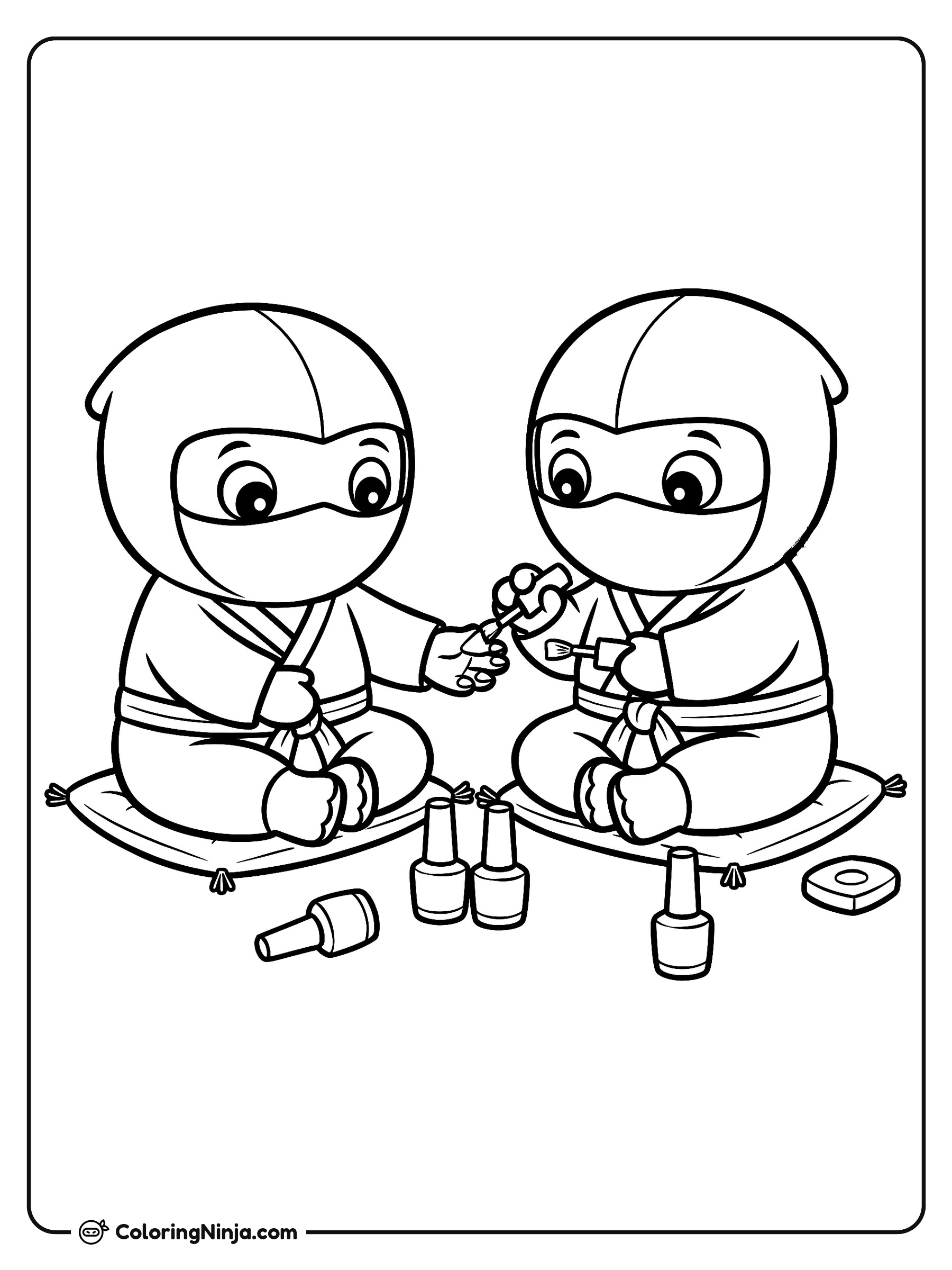 Dos ninjas pintándose las uñas: dibujo para colorear
