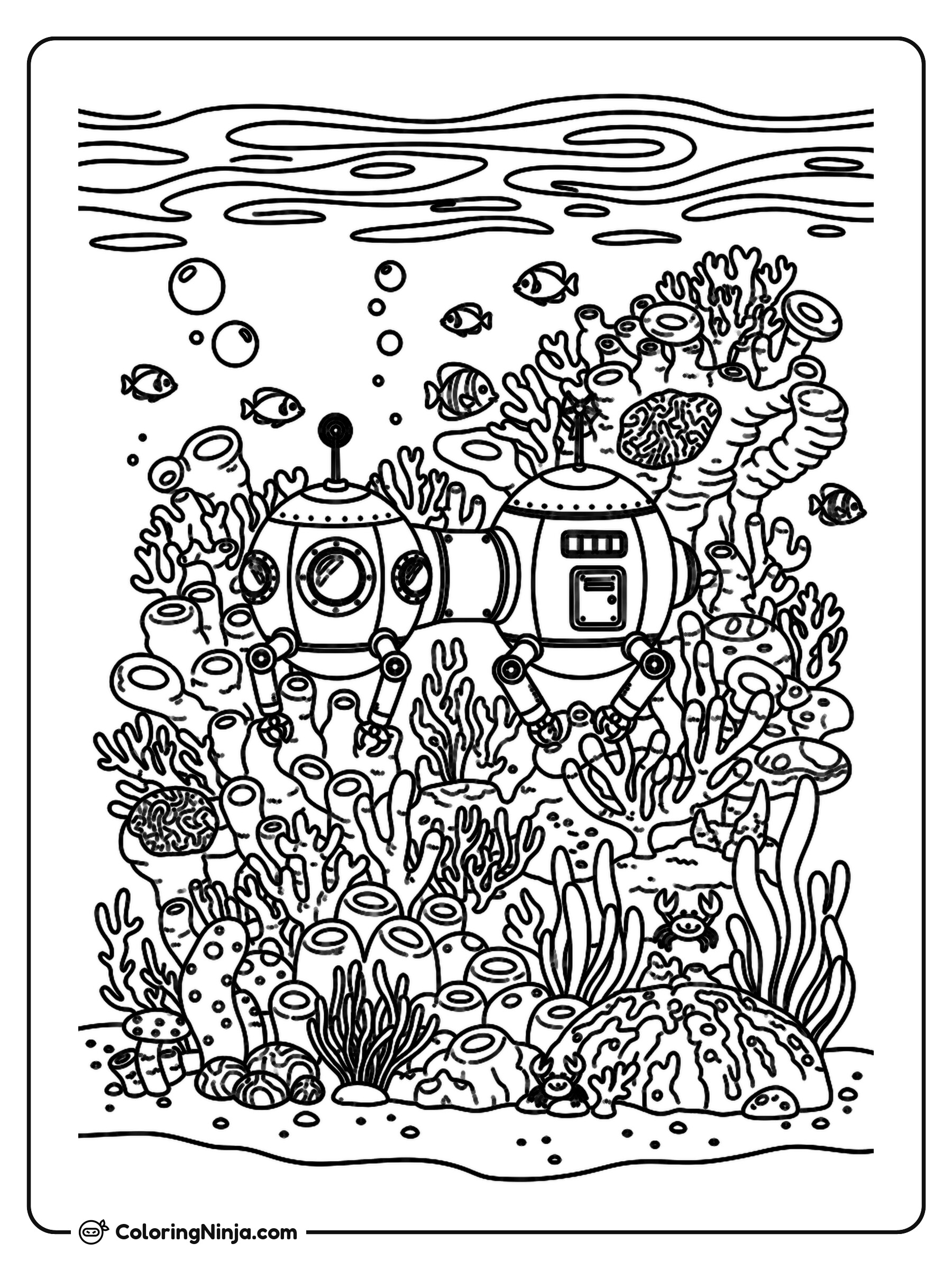 Australian Coral Reef Submarine Station Coloring Page
